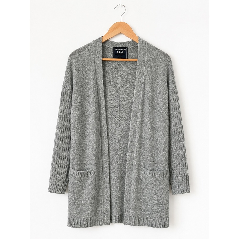 Abercrombie & Fitch Gray Open Front Cardigan Ribbed Sleeve Pocket Small 1R6304